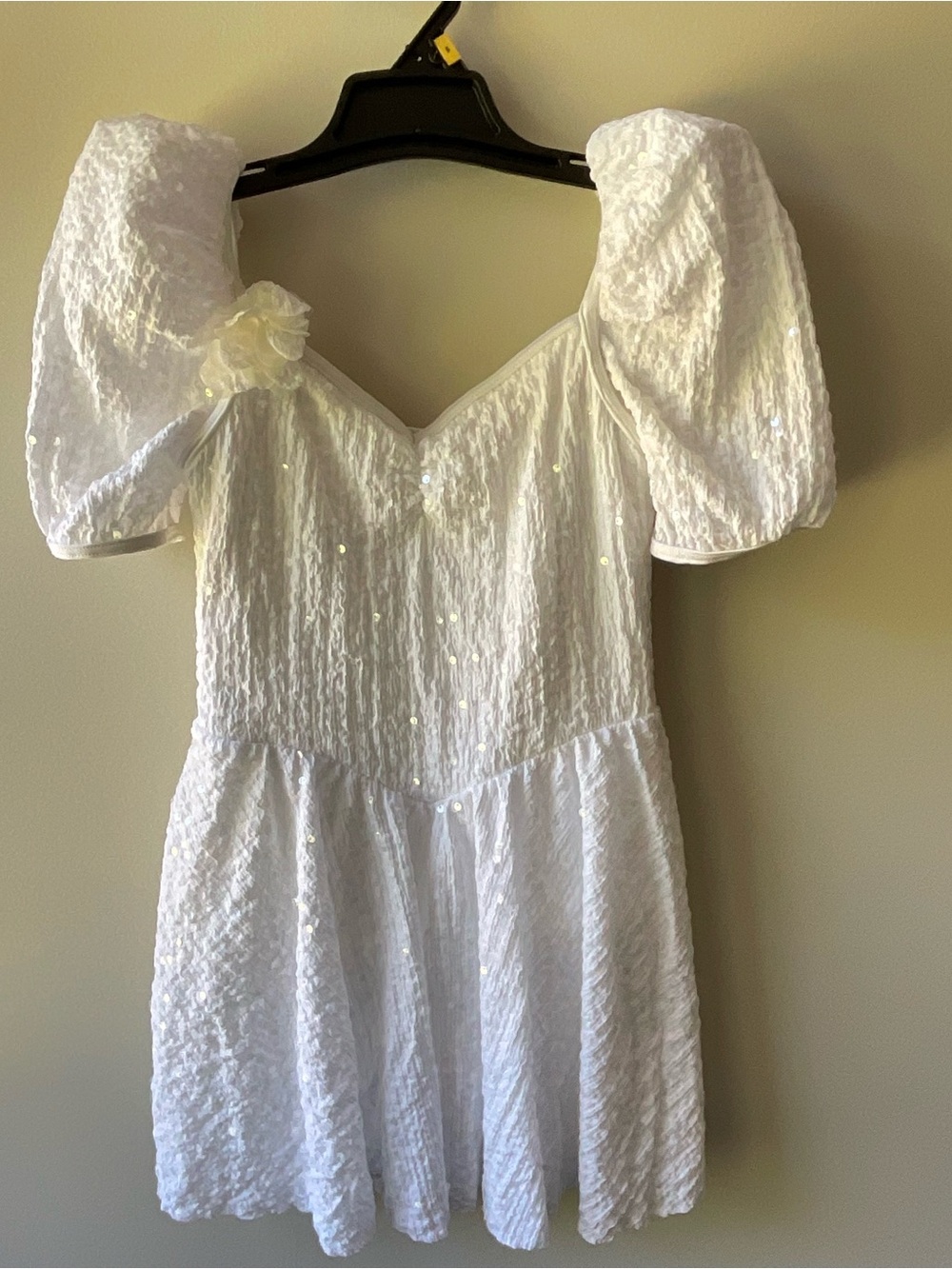 Weissman White Puff-Sleeve Sequin Mini Dress
